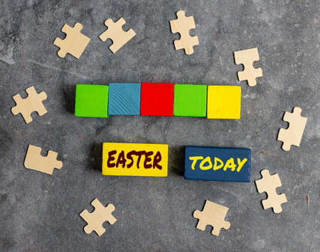 Text showing inspiration Easter. Business idea the most important and oldest festival of the Christian Church Stack of Sample Cube Rectangular Boxes On Surface Polished With Multi-Colourの写真素材