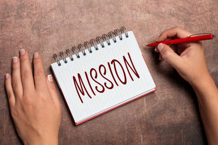Text showing inspiration Mission. Word for Corporate goal Important Assignment Business purpose and focus New Contract Signing Home Insurance Plans Loan Instalation Dealsの写真素材