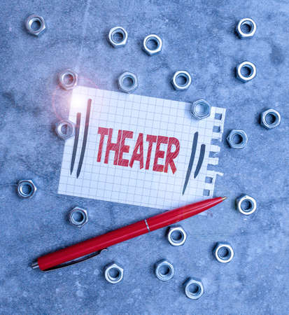 Hand writing sign Theater. Business overview building or outdoor area in which plays and dramatic performances New Ideas Brainstoming For Maintenance Planning Creative Thinking Penの写真素材