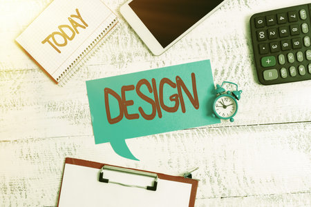 Hand writing sign Design. Business overview plan drawing produced to show look function or workings of building New Business Planning And Research Ideas Productive Time Managementの写真素材