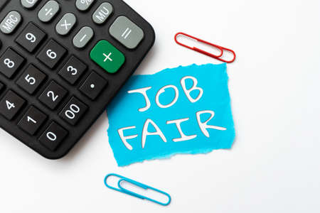 Writing displaying text Job Fair. Business overview event in which employers recruiters give information to employees Calculating Expenses Budgeting Ideas Math Solutions And Ideasの写真素材