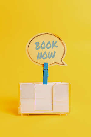 Text caption presenting Book Now. Business idea Make a reservation in hotel accommodation or airplane ticket Colorful Idea Presentation Displaying Fresh Thoughts Sending Messageの写真素材