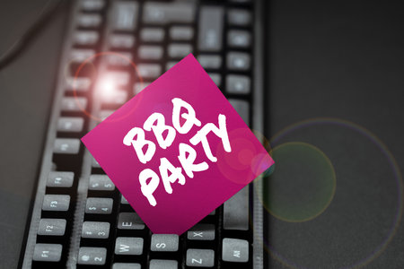 Conceptual caption Bbq Party. Business overview usually done outdoors by smoking meat over wood or charcoal Creating Computer Programming Services, Typing New Worksheet Dataの写真素材