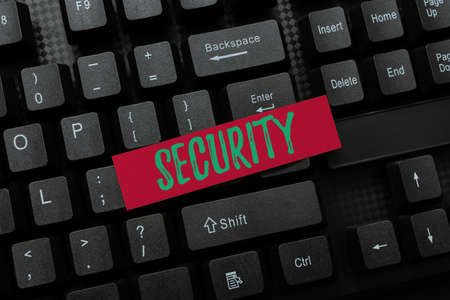 Hand writing sign Security. Conceptual photo measures taken to be safe Quality or state of being secure Abstract Online Typing Contest, Creating Funny Online Book Ideasの写真素材