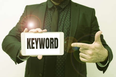 Handwriting text Keyword. Word for word which acts as the key to a code Concept of great significance Presenting New Technology Ideas Discussing Technological Improvementの写真素材