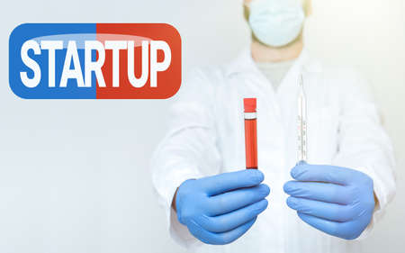 Hand writing sign Startup. Internet Concept the action of setting something in motion newly...
