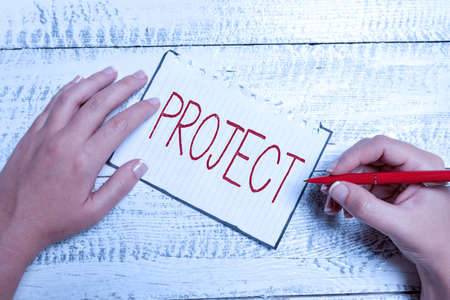 Text caption presenting Project. Internet Concept Planned work activity Study of particular subject Creative job Brainstorming Problems And Solutions Asking Relevant Questionsの写真素材