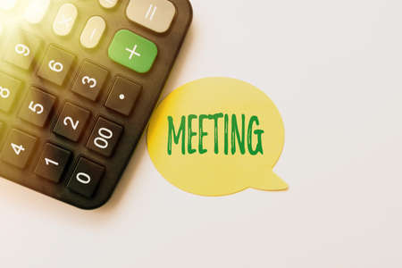Text showing inspiration Meeting. Business overview assembly of showing for a particular purpose or for formal discussion Calculating Expenses Budgeting Ideas Math Solutions And Ideasの写真素材