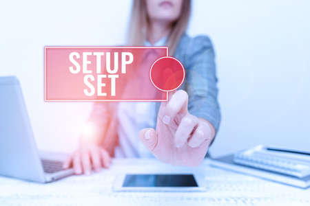 Writing displaying text Setup Set. Business idea the manner, position, or direction in which...