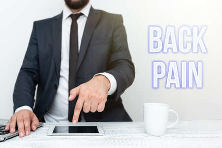Text showing inspiration Back Pain. Business showcase Soreness of the bones felt at the lower back...