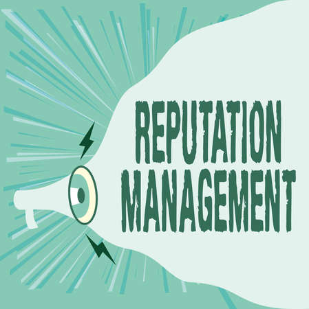 Text caption presenting Reputation Management. Business showcase Influence and Control the Image Brand Restoration Megaphone Drawing Making New Loud Announcement To Blank Cloud.の写真素材