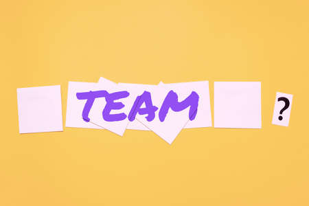 Sign displaying Team. Internet Concept Group of showing working together Classed and share certain beliefs Critical Thinking Finding Clues Answering Questions Collecting Dataの写真素材