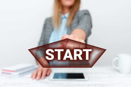 Conceptual caption Start. Business concept begin or be reckoned from a particular point in time or...