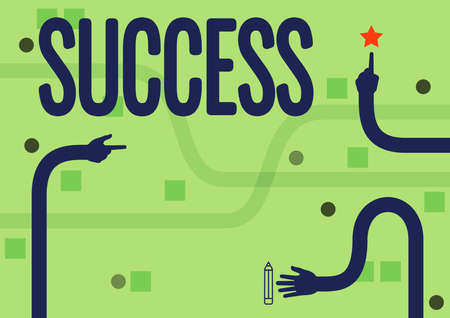 Text sign showing Success. Business showcase accomplishment aim purpose good or bad outcome of undertaking Three Long Hands Drawing Arms Pointing Fingers Touching Mobile.の写真素材