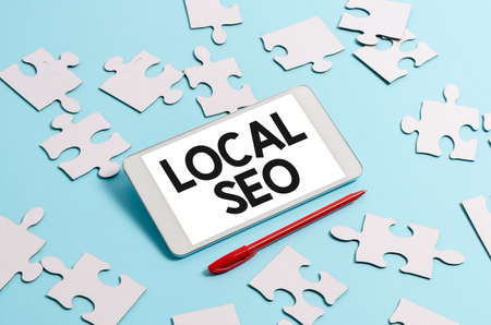 Sign displaying Local Seo. Word for optimize your website to rank better for a local audience Brainstorming Technology Problems Improving And Upgrading Productの写真素材