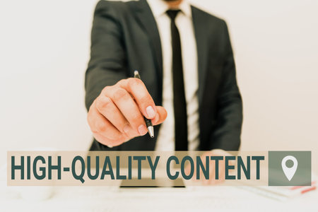 Handwriting text High Quality Content. Word Written on Website is Useful Informative Engaging to audience Presenting Communication Technology Smartphone Voice And Video Callingの写真素材