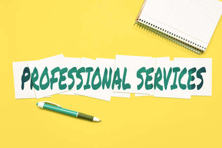 Inspiration showing sign Professional Services. Conceptual photo offer Knowledge based help some require Licensed Critical Thinking Finding Clues Answering Questions Collecting Dataの写真素材