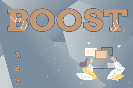 Conceptual display Boost. Conceptual photo a source of help or encouragement leading to increase or improvement Abstract Conversation And Interview, Global Connectivity Conceptの写真素材