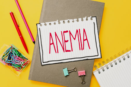 Text showing inspiration Anemia. Business idea condition where there deficiency of red cells of haemoglobin in blood Flashy School And Office Supplies Bright Teaching And Learning Collectionsの写真素材