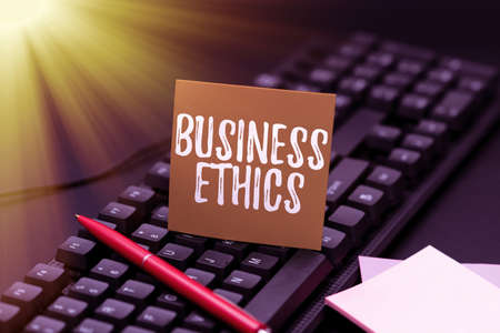 Writing displaying text Business Ethics. Business overview Moral principles that guide the way a business behaves Connecting With Online Friends, Making Acquaintances On The Internetの写真素材