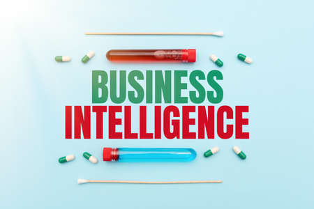 Text caption presenting Business Intelligence. Business concept Best Practice of Information to Optimize Performance Prescribed Medicine Vitamines And Minerals Pills And Medical Suppliesの写真素材