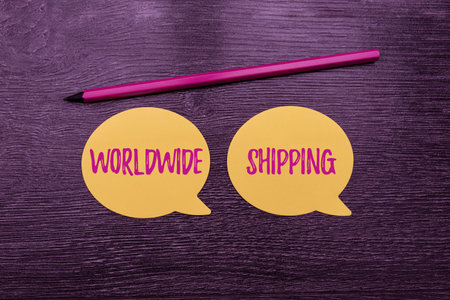 Text caption presenting Worldwide Shipping. Business idea Sea Freight Delivery of Goods International Shipment New Idea Fresh Concept Creative Communication Productive Mindset Pencilの写真素材