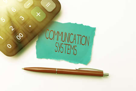 Text showing inspiration Communication Systems. Business concept Flow of Information use of Machine to transmit signals Calculating Expenses Budgeting Ideas Math Solutions And Ideasの写真素材