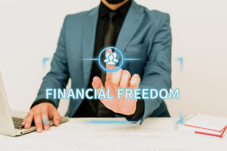 Conceptual caption Financial Freedom. Business showcase Having money Free from worry when it comes to cash flow Remote Office Work Online Presenting Business Plans Designsの写真素材
