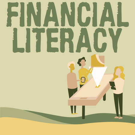 Conceptual display Financial Literacy. Business approach Understand and knowledgeable on how money works Colleagues Drawing Standing Beside Table Projection Graph Chart.の写真素材