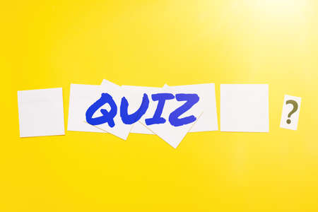 Text showing inspiration Quiz. Concept meaning Brief informal test given to students Test of knowledge Examination Critical Thinking Finding Clues Answering Questions Collecting Dataの写真素材