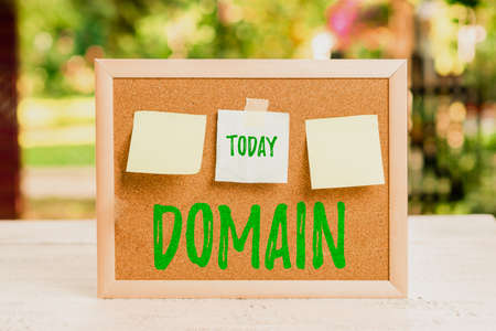 Conceptual display Domain. Concept meaning an area of territory controlled by a particular ruler or government Writing Important Notes And New Ideas, Creating Written Recordsの写真素材