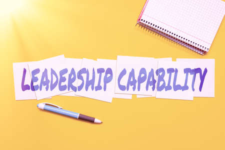 Handwriting text Leadership Capability. Business concept what a Leader can build Capacity to Lead Effectively Critical Thinking Finding Clues Answering Questions Collecting Dataの写真素材