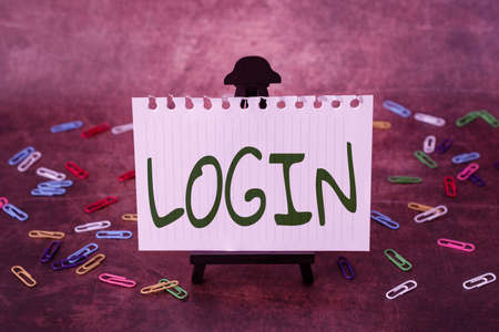 Writing displaying text Login. Concept meaning Entering website Blog using username and password Registration Thinking New Bright Ideas Renewing Creativity And Inspirationの写真素材