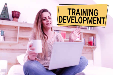 Hand writing sign Training Development, Business approach Learn and Expand skills and knowledge Program Abstract Ordering Food Online, Solving Problems On Internet Forumsの写真素材