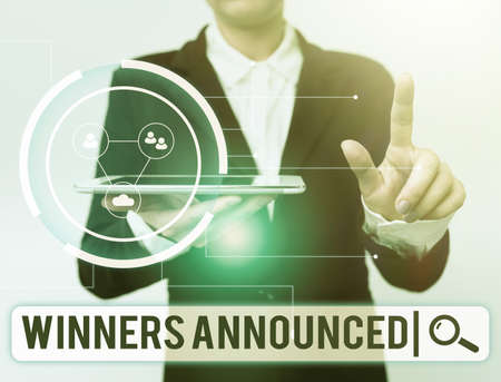 Text sign showing Winners Announced. Word Written on Announcing who won the contest or any...