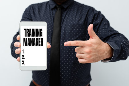 Conceptual caption Training Manager. Word Written on giving needed skills for high positions improvement Presenting New Technology Ideas Discussing Technological Improvementの写真素材