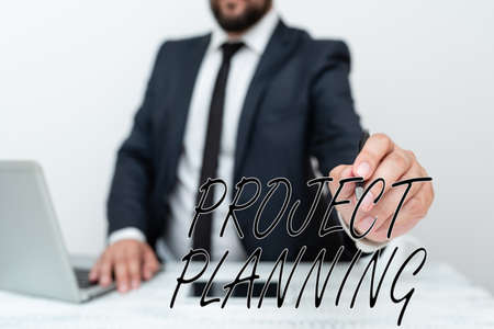 Handwriting text Project Planning. Internet Concept schedules such as Gantt charts to plan report...