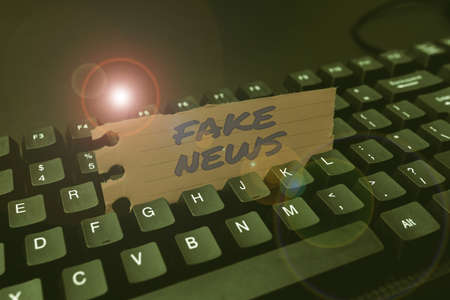 Handwriting text Fake News. Business overview false information publish under the guise of being authentic news Entering New Product Key Concept, Typing Movie Subtitle Softwareの写真素材