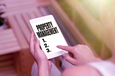 Conceptual caption Property Management. Business approach Overseeing of Real Estate Preserved value of Facility Voice And Video Calling Capabilities Connecting People Togetherの写真素材