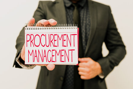 Writing displaying text Procurement Management. Internet Concept buying Goods and Services from External Sources Presenting New Plans And Ideas Demonstrating Planning Processの写真素材