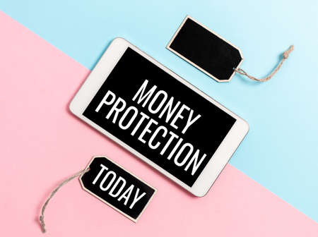 Sign displaying Money Protection. Business overview protects the rental money tenant pays to landlord Technological Difference And Choices Communication Problems And Solutionsの写真素材