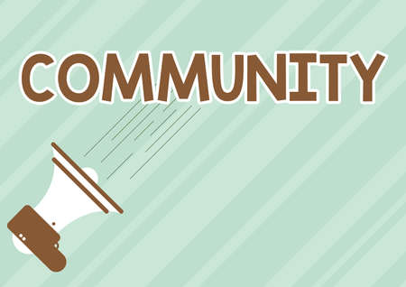 Conceptual display Community. Internet Concept group of showing with a common characteristics living together Illustration Of A Megaphone Making Fast Important Announcement.の写真素材