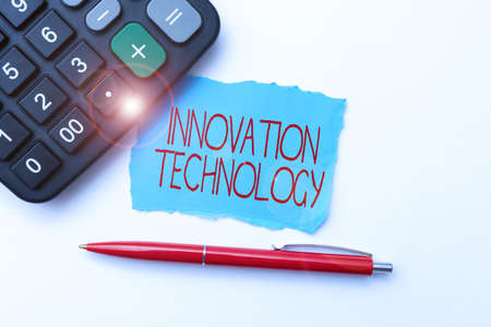Sign displaying Innovation Technology. Business showcase New Idea or Method of Technical or Scientific nature Calculating Expenses Budgeting Ideas Math Solutions And Ideasの写真素材