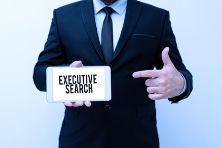Inspiration showing sign Executive Search. Business overview recruitment service organizations pay to seek candidates Presenting New Technology Ideas Discussing Technological Improvementの写真素材