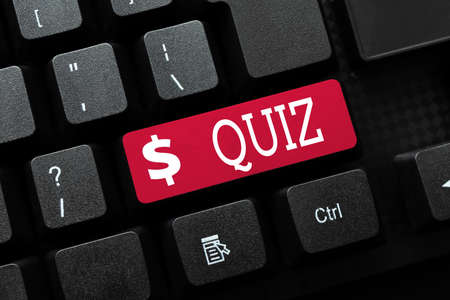 Text caption presenting Quiz. Conceptual photo Brief informal test given to students Test of knowledge Examination Downloading And Writing Online Content, Abstract Replying To Emailsの写真素材