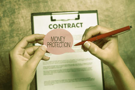 Text sign showing Money Protection. Business showcase protects the rental money tenant pays to...