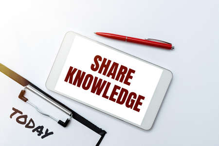 Sign displaying Share Knowledge. Business overview teaching others what I learnt before Giving lectures Smartphone With Voice And Video Calls Device For Long Range Connectionsの写真素材