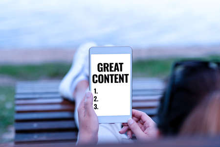 Sign displaying Great Content. Conceptual photo Satisfaction Motivational Readable Applicable...