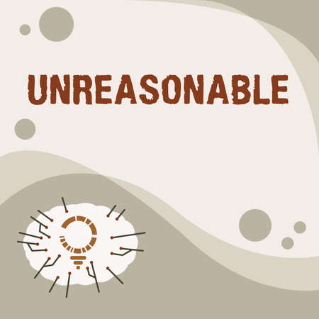 Hand writing sign Unreasonable. Business idea Beyond the limits of acceptability or fairness Inappropriate Light Bulb Drawing With Multiple Lines Beside Empty Write Space.の写真素材