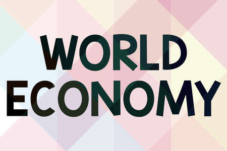 Text sign showing World Economy. Business concept Global Worldwide International markets trade money exchange Line Illustrated Backgrounds With Various Shapes And Colours.の写真素材